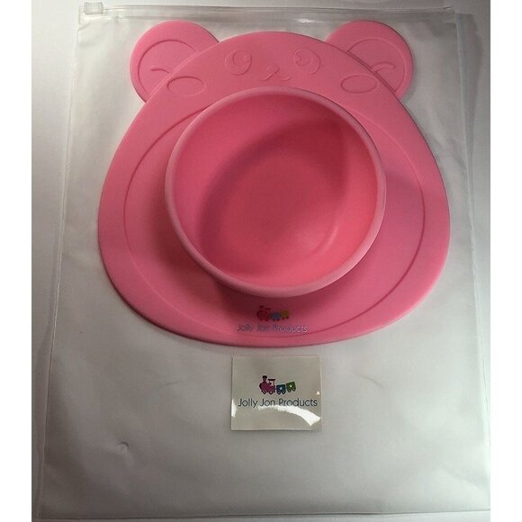Non Slip Smooth PINK Bear Bowl Silicone Placemat for Children Infants Pets NEW - Picture 2 of 4